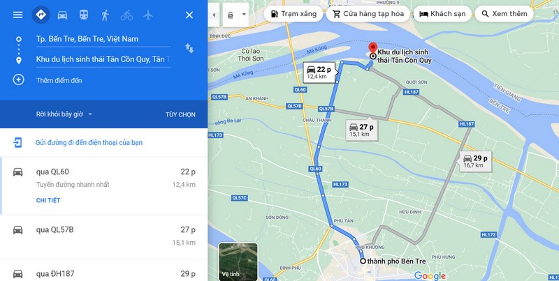 Di chuyển từ thành phố Bến Tre đến Cồn Quy