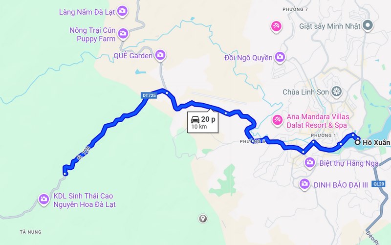 Bản đồ di chuyển từ Hồ Xuân Hương