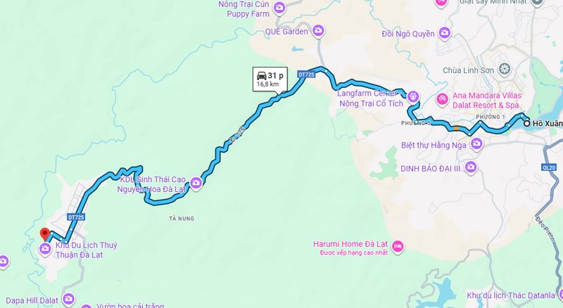 Di chuyển theo google map từ Hồ Xuân Hương đến Mongo Land