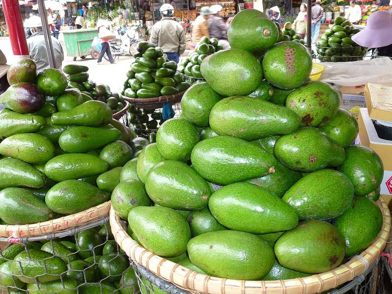 Thúng bơ bày bán ở chợ Đà Lạt